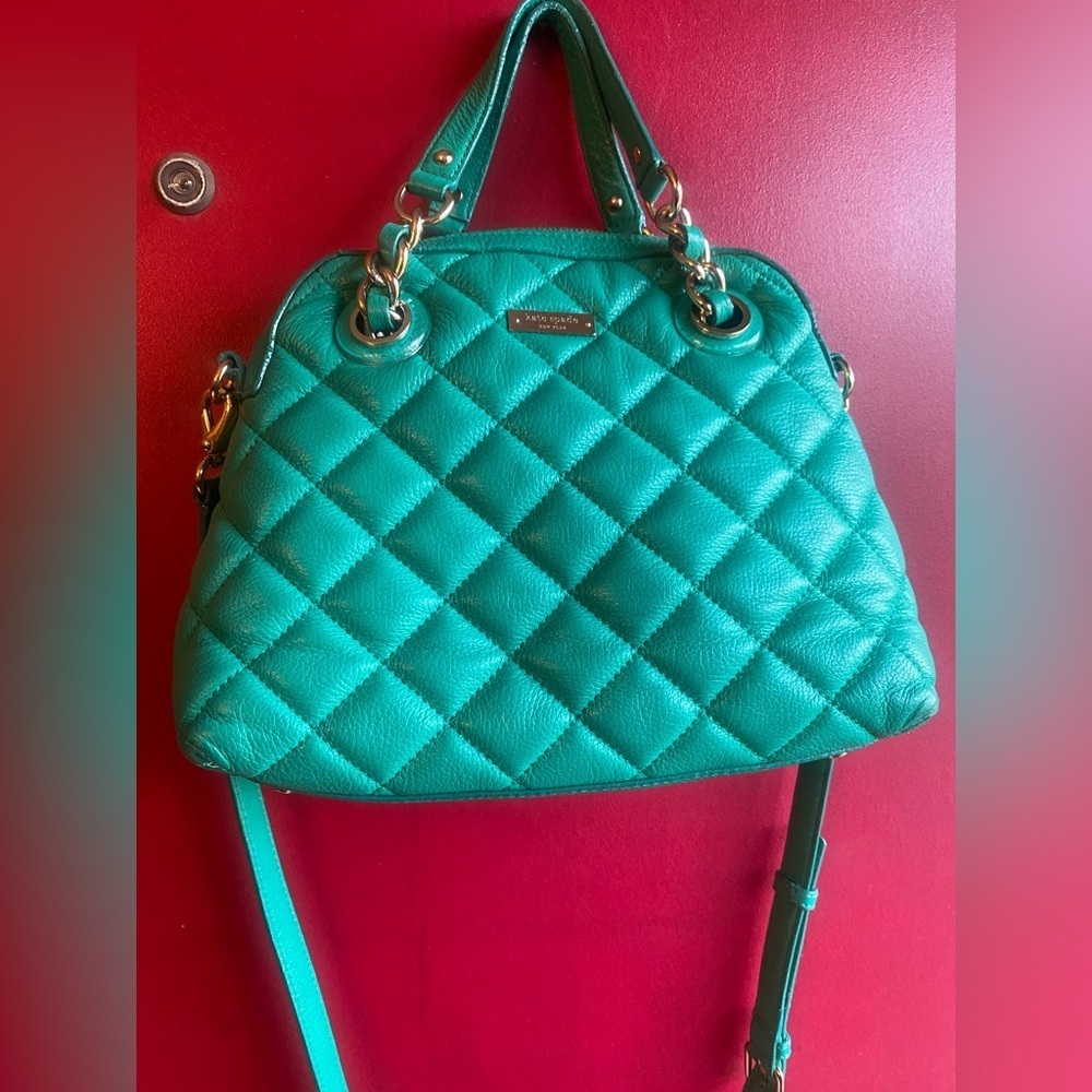 Kate Spade Fun Green Small Georgina Gold Coast satchel crossbody leather quilted